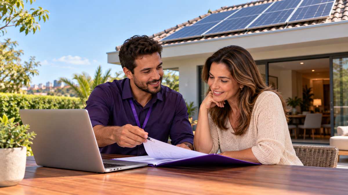 Equipe profissional de empresas de energia solar conversando e organizando uma oportunidade comercial.