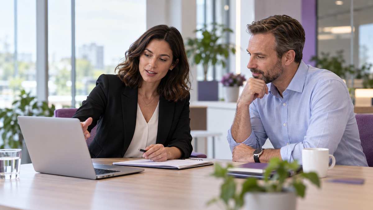 Equipe profissional de empresas de saúde ocupacional conversando e organizando uma oportunidade comercial.