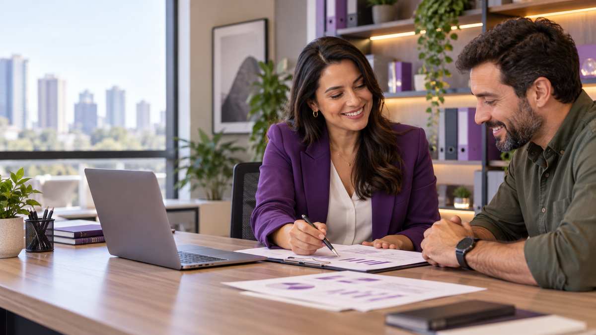 Equipe profissional de escritórios de contabilidade conversando e organizando uma oportunidade comercial.