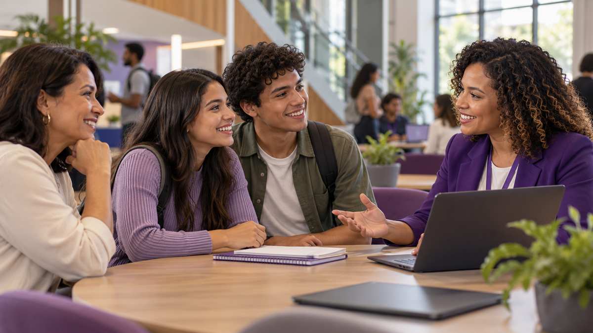 Equipe profissional de instituições de ensino conversando e organizando uma oportunidade comercial.