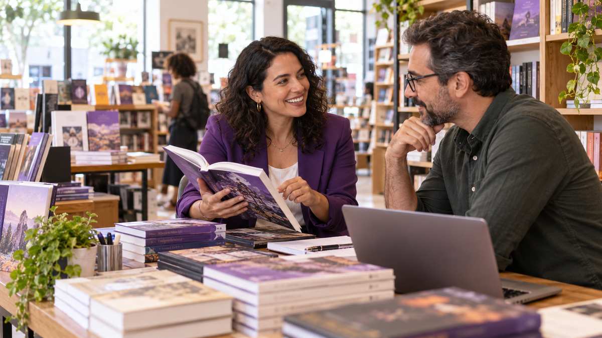 Equipe profissional de editoras conversando e organizando uma oportunidade comercial.