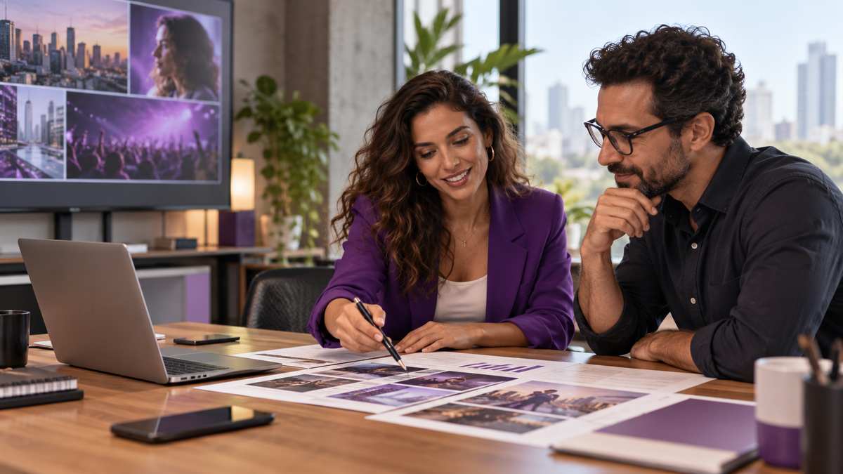 Equipe profissional de empresas de mídia conversando e organizando uma oportunidade comercial.