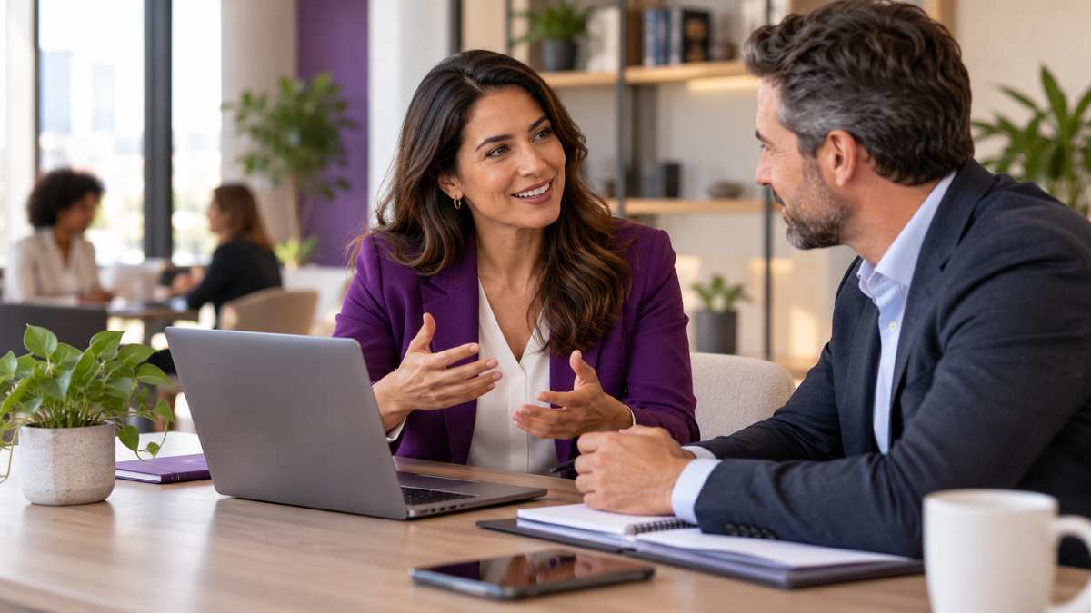 Equipe profissional de associações profissionais conversando e organizando uma oportunidade comercial.