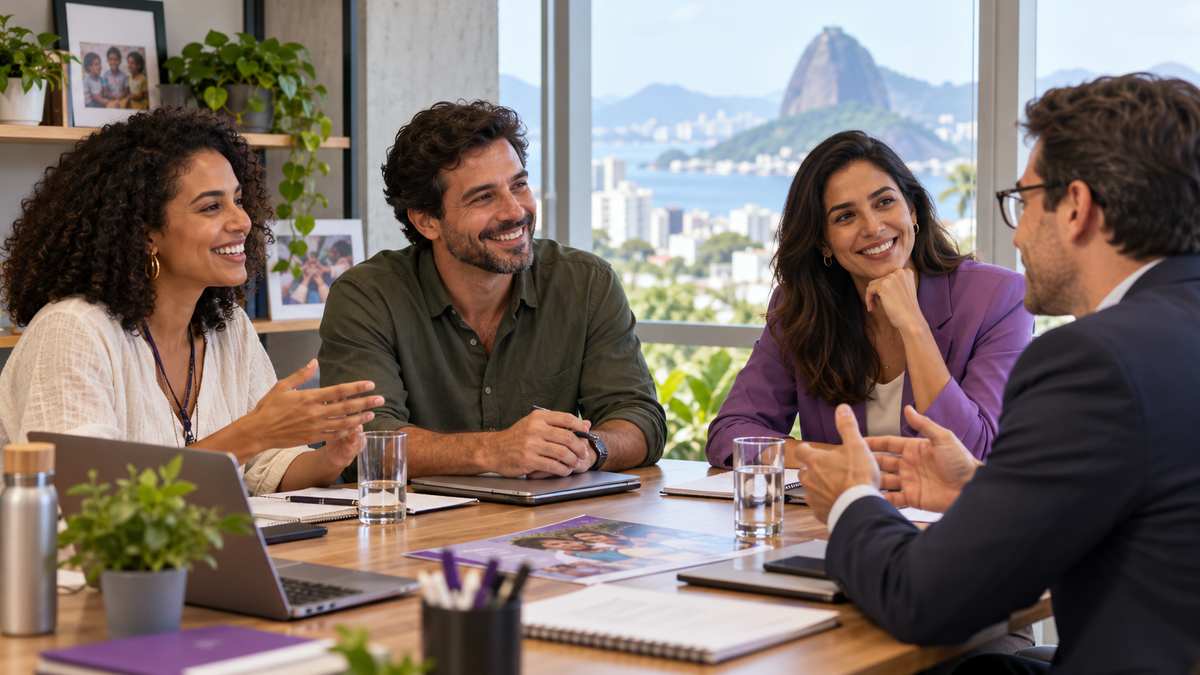 Equipe profissional de organizações sem fins lucrativos conversando e organizando uma oportunidade comercial.
