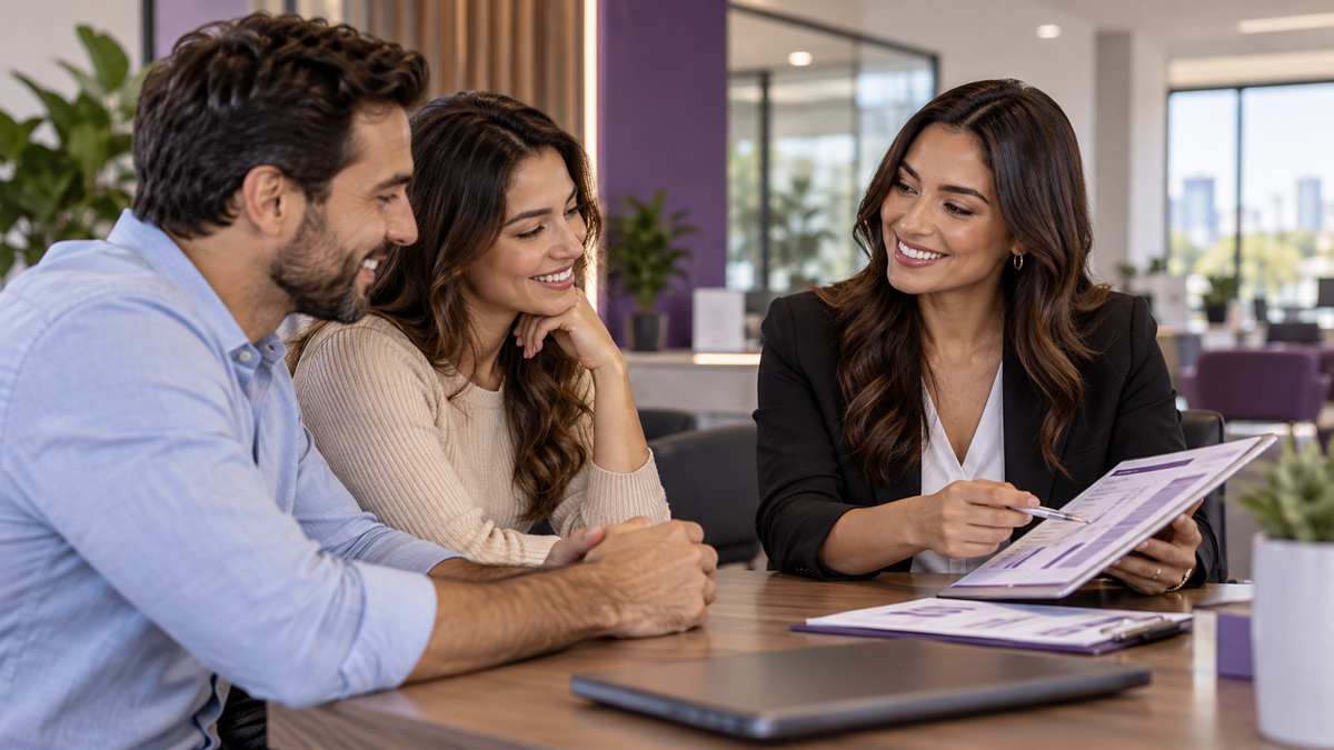 Equipe profissional de administradoras de consórcio conversando e organizando uma oportunidade comercial.