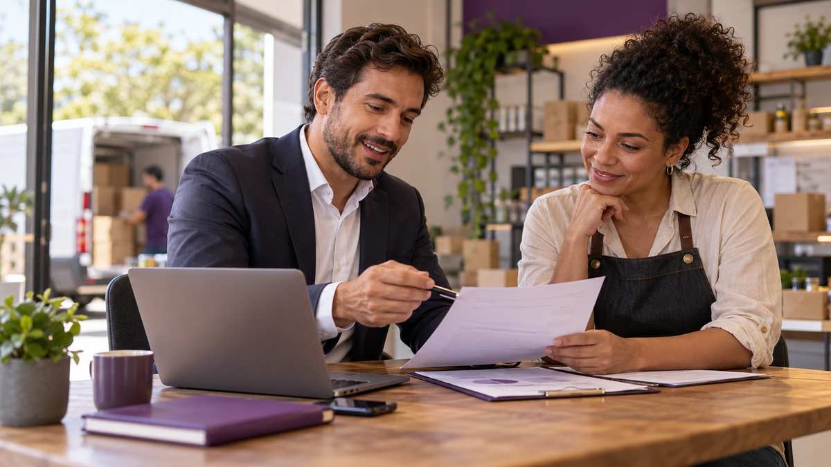 Equipe profissional de empresas de factoring conversando e organizando uma oportunidade comercial.
