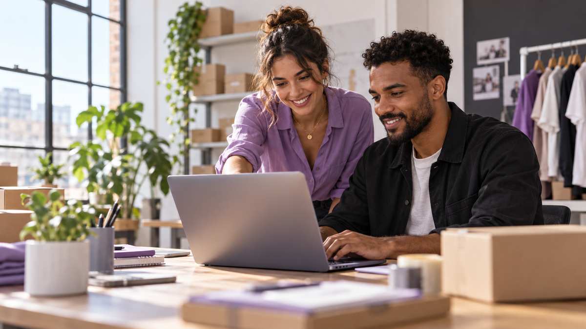 Equipe profissional de e-commerces conversando e organizando uma oportunidade comercial.