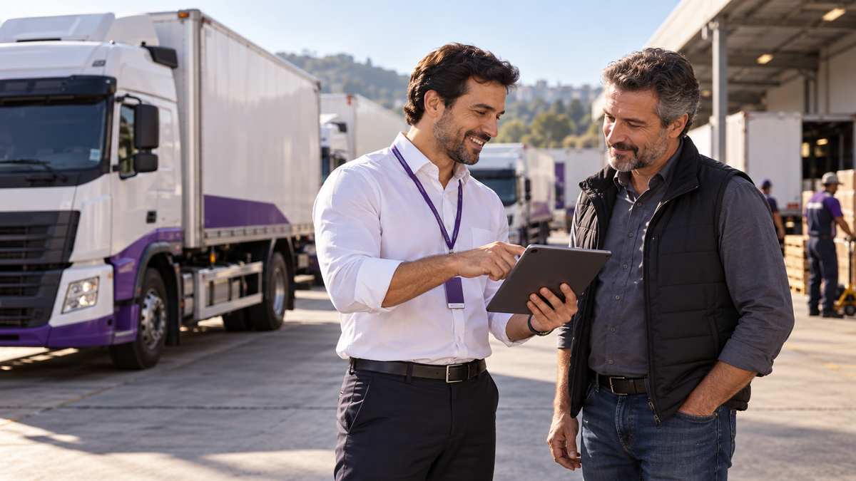 Equipe profissional de transportadoras conversando e organizando uma oportunidade comercial.