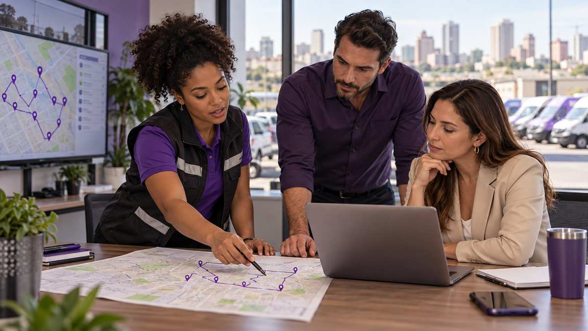 Equipe profissional de empresas de entrega e last mile conversando e organizando uma oportunidade comercial.
