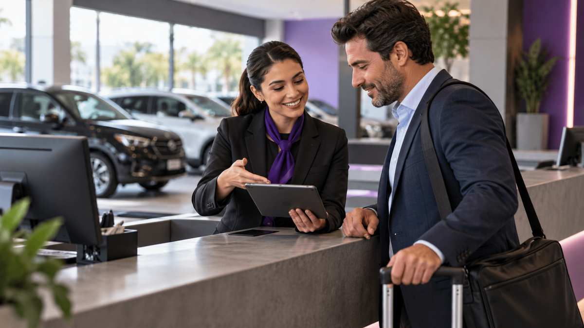 Equipe profissional de locadoras de veículos conversando e organizando uma oportunidade comercial.