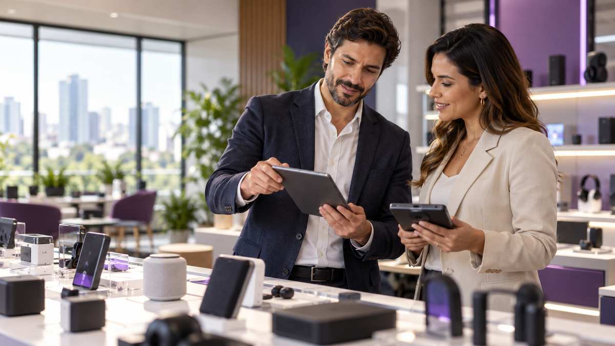 Equipe profissional de fabricantes de equipamentos eletrônicos conversando e organizando uma oportunidade comercial.