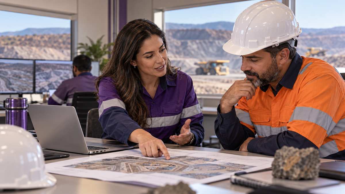 Equipe profissional de empresas de mineração conversando e organizando uma oportunidade comercial.